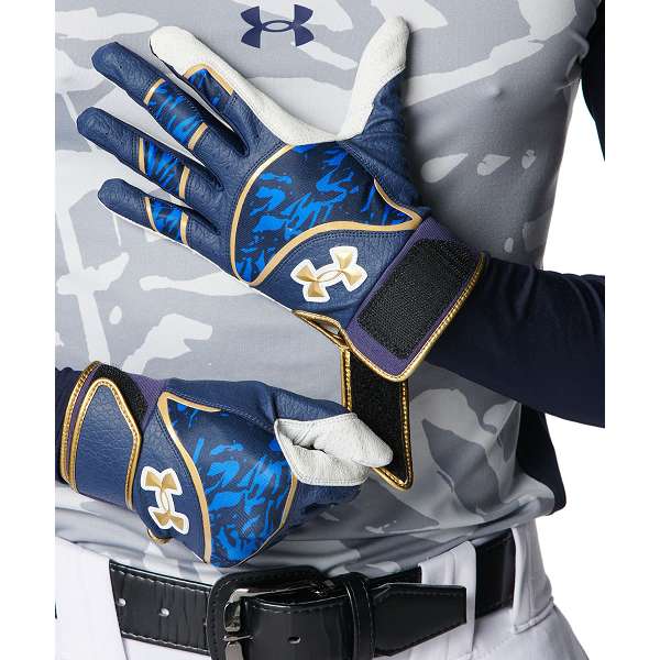 ◆◆◎メール便発送 ＜アンダーアーマー＞ UNDER ARMOUR UAアンディナイアブル バッティンググローブ (両手用)(野球＆ソフトボール/メンズ) 6012834 (MidnightNavy/MetallicGold(410))
