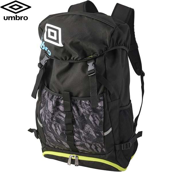◆◆○ ＜アンブロ＞ UMBRO バックパック(ボールネット付) UF5SBP02U (BKLM：ブラック×ライム) サッカー UF5SBP02U-BKLM