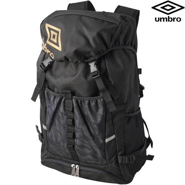 ◆◆○ ＜アンブロ＞ UMBRO バックパック(ボールネット付) UF5SBP02U (BKGD：ブラック×ゴールド) サッカー UF5SBP02U-BKGD