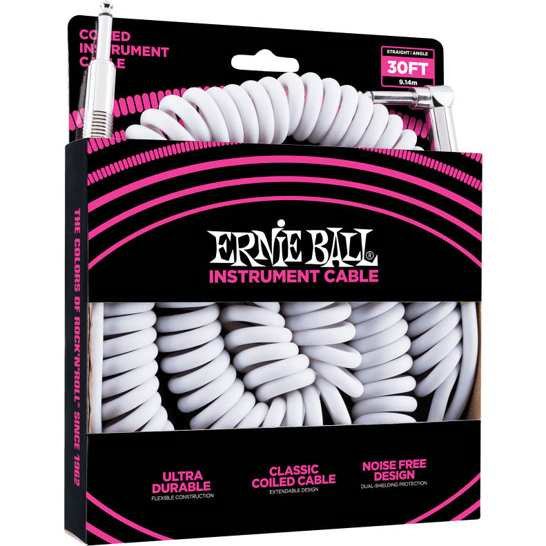 ERNIE BALL 6045 30' COILED STRAIGHT / ANGLE INSTRUMENT CABLE - WHITE ギターケーブル 【アーニーボール】