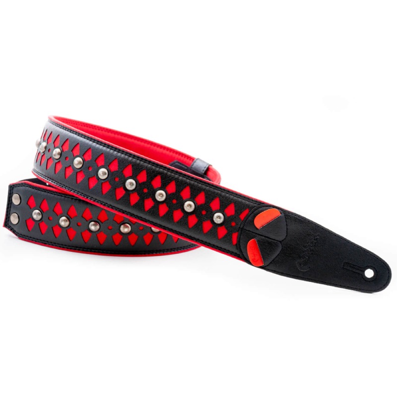 【4/5～9 P5倍or10倍!(対象外あり)】RightON!STRAPS ARMOUR Red ギター ベース用ストラップ〈ライトオン！ストラップ〉