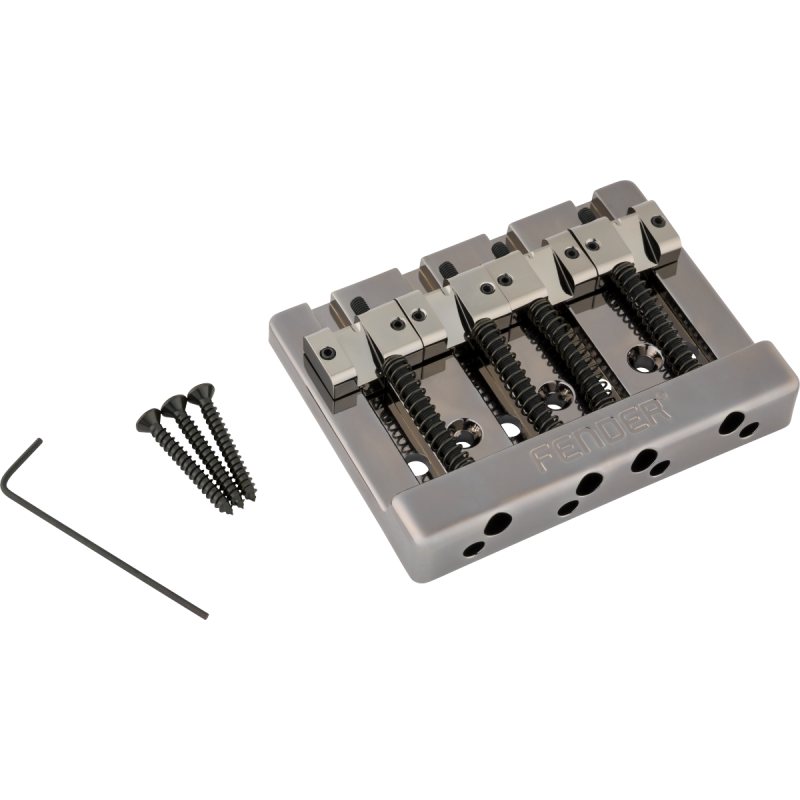 【マラソン限定♪エントリーで全商品P10倍!!】Fender HiMass String-Through 4-String Bass Bridge Assembly With Brass Saddles, Black Chrome フェンダー|楽器de元気