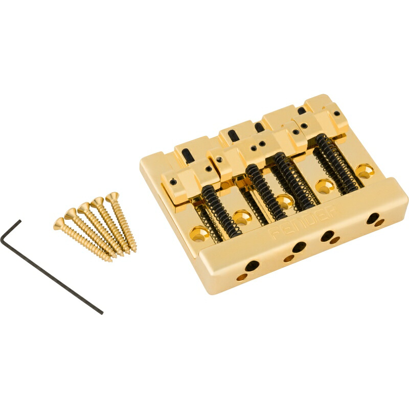 【マラソン限定♪エントリーで全商品P10倍!!】Fender HiMass 4-String Bass Bridge Assembly With Zinc Saddles, Gold フェンダー|楽器de元気