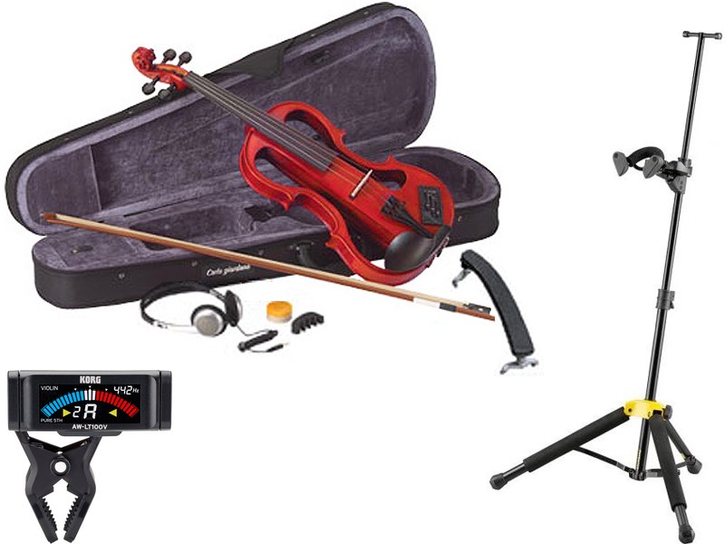 CarloGiordano カルロジョルダーノ 特注 ナイロン弦 EV-202 レッド エレクトリック バイオリン 4/4 Silenzia サイレント TRD セットC 以下対応不可 北海道 沖縄 離島 代引き