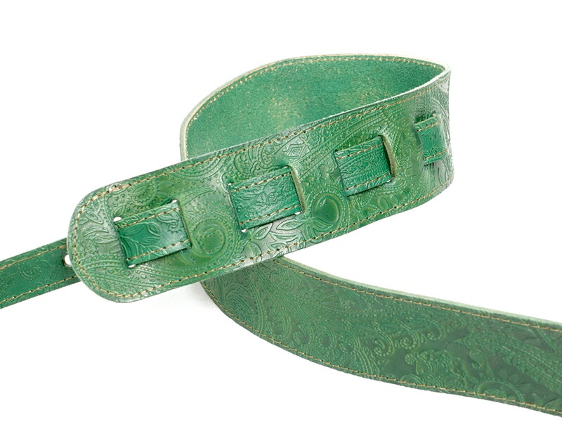 Grande uomo サドルレザー Paisley green ストラップ 革 ハンドメイド 日本製 ギター用 ベース用 ウオモ