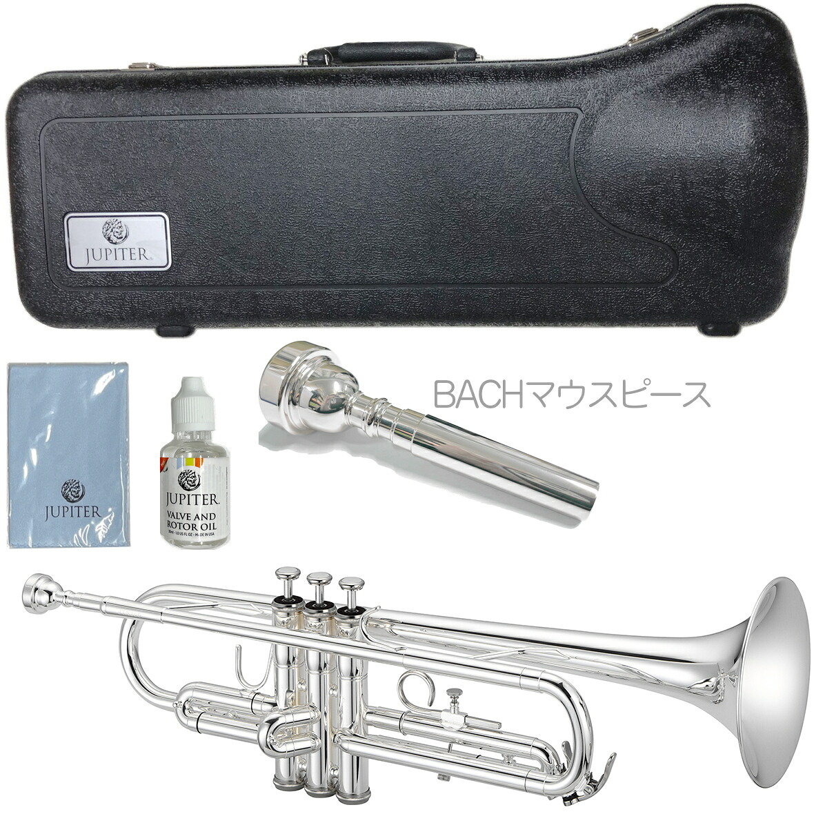JUPITER ジュピター JTR500S トランペット 銀メッキ 管楽器 B♭ JTR-500 silver Trumpet SILVERメッキ BACHマウスピース セット C　北海道 沖縄 離島不可｜ワタナベ楽器　ＳＨＯＰ