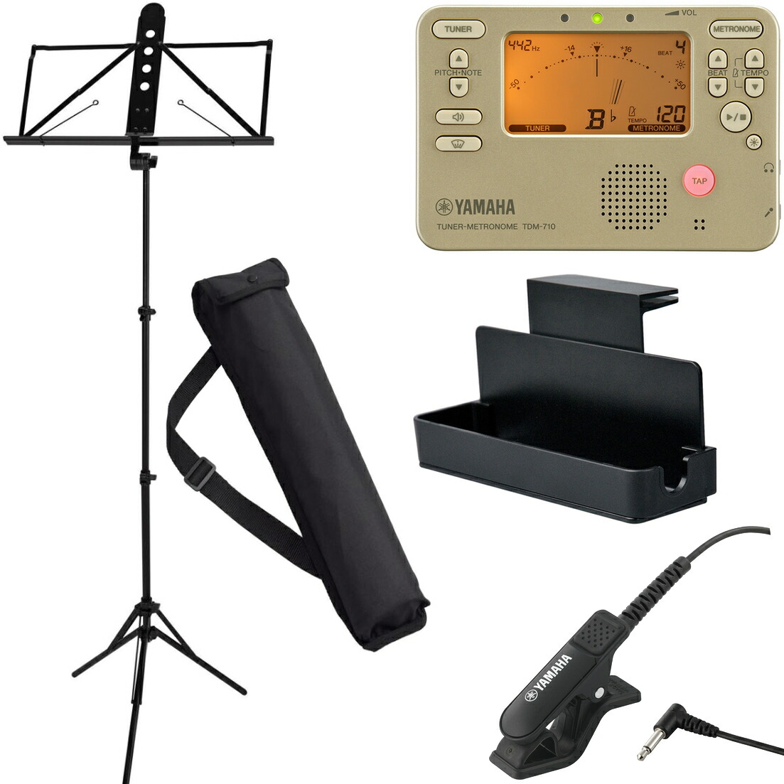 YAMAHA ヤマハ MS-260AL アルミ譜面台 ケース付 TDM-710GLM チューナーメトロノーム マイク付 MS-RKDX 譜面台ラックデラックス セットQ　北海道 沖縄 離島不可