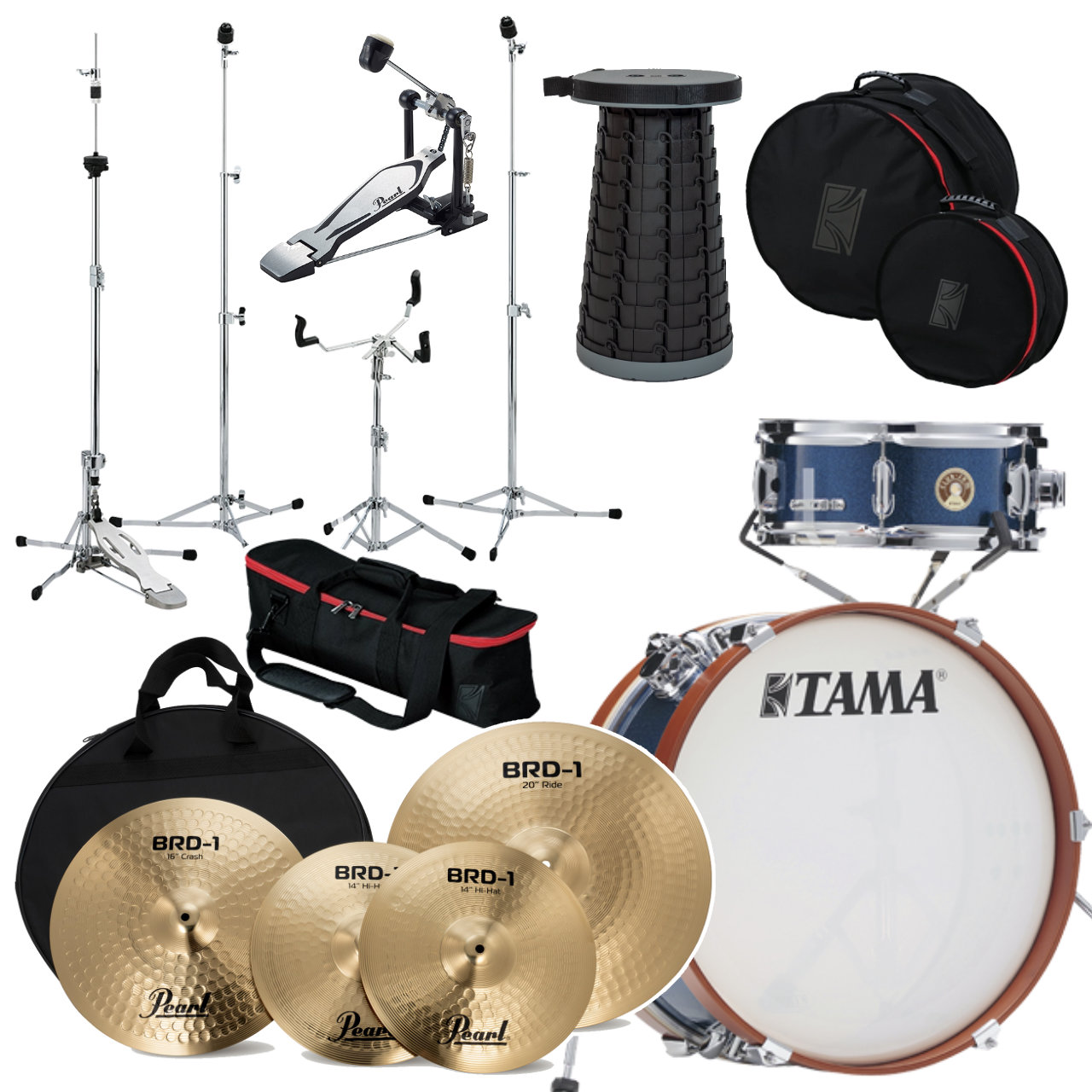 TAMA タマ Club-JAM Mini Kit LJK28S-ISP シンバル スタンド イス ペダル ケース【LJK28S-ISP】【在庫有り 】 クラブジャム 小口径 コンパクト ドラムセット ミニ アコースティック 小スペース｜ワタナベ楽器　ＳＨＯＰ
