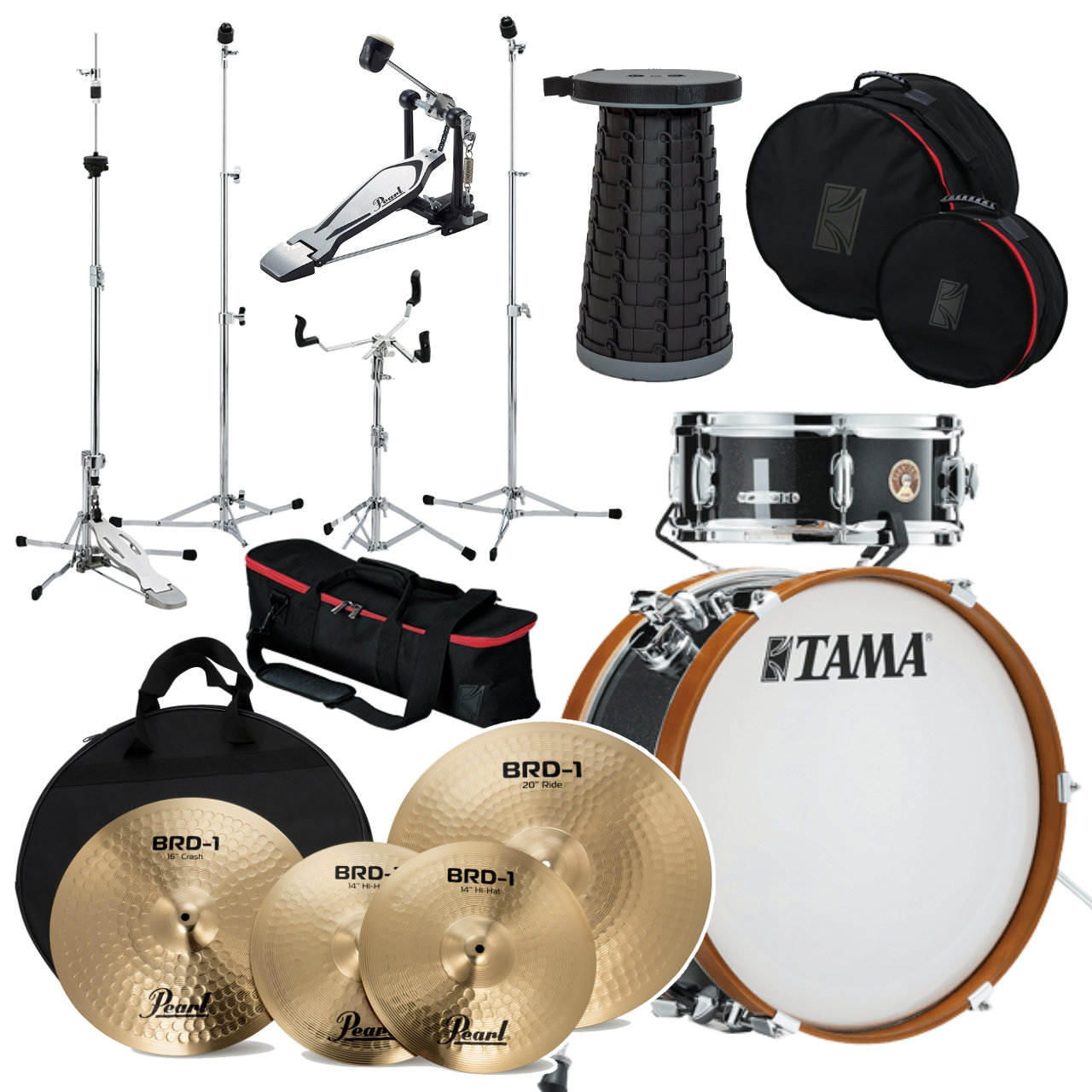 TAMA タマ Club-JAM Mini Kit LJK28S-CCM シンバル スタンド イス ペダル ケース【LJK28S-CCM】【在庫有り 】 クラブジャム 小口径 コンパクト ドラムセット ミニ アコースティック 小スペース｜ワタナベ楽器　ＳＨＯＰ