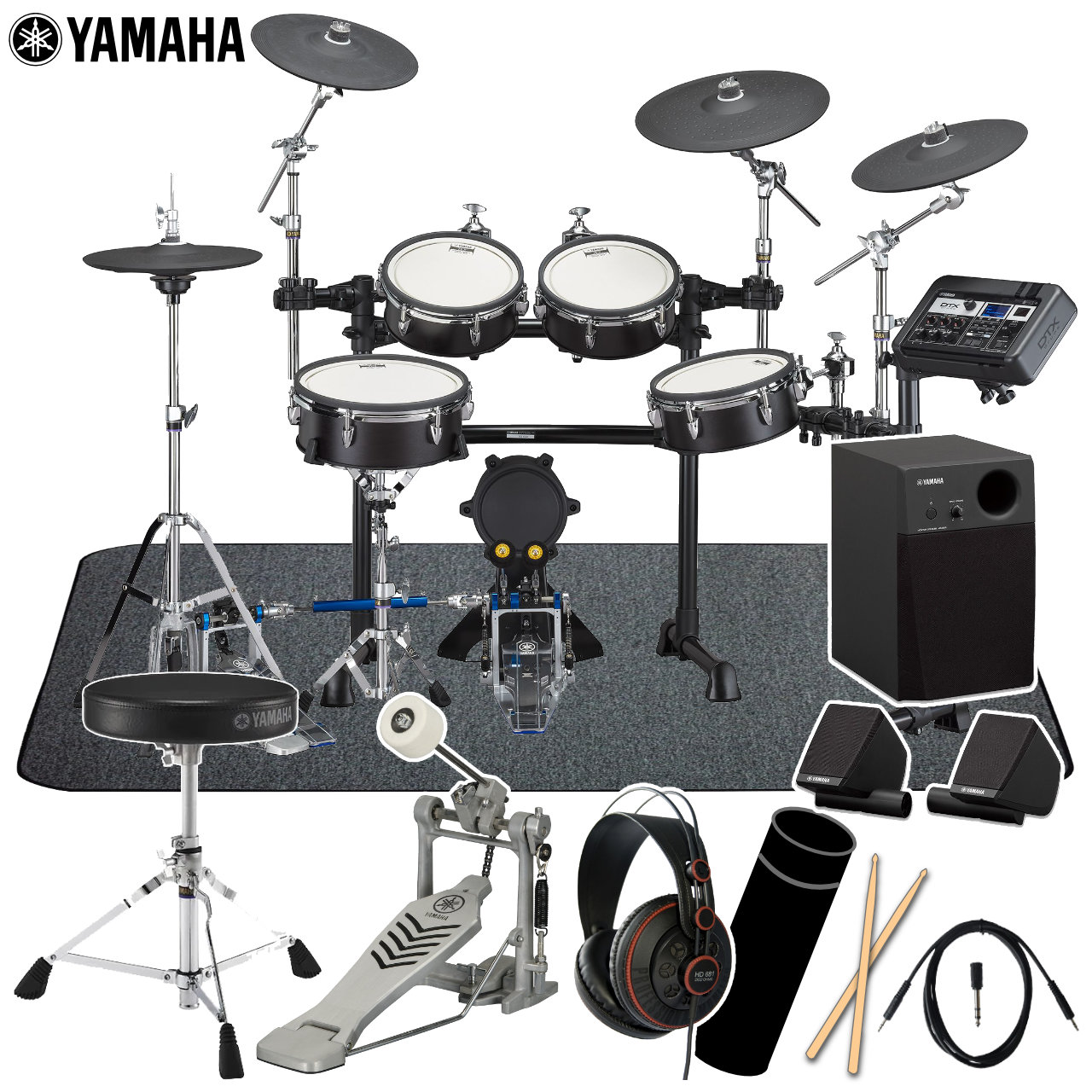 YAMAHA ヤマハ DTX8K-X BLACK FOREST スターターセット 純正マット アンプ MS45DR【DTX8K-X BLACK FOREST】【 ロゴ入りヘッドホン付き 】 ドラム 電子ドラム エレドラ 本格的 自宅 練習 DTM プロ仕様 アコースティック ウレタン｜ワタナベ楽器　ＳＨＯＰ