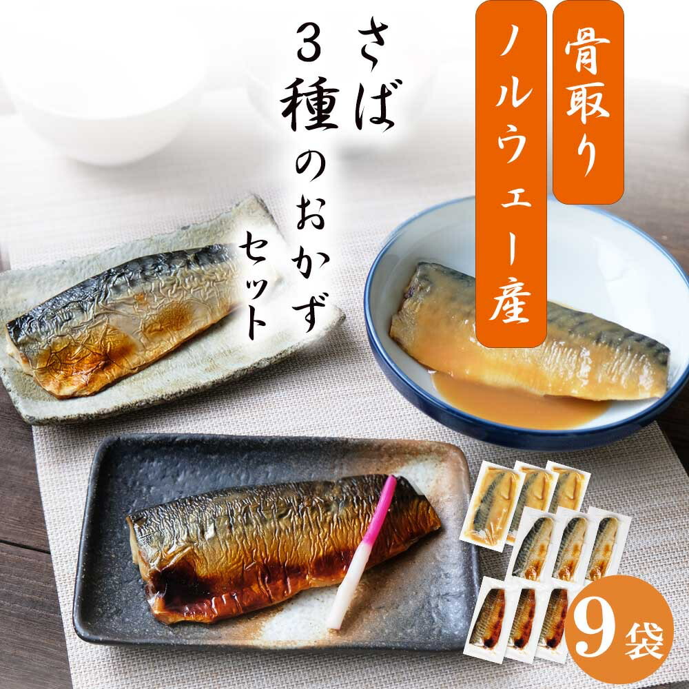 ＼今だけ50％OFFクーポン／ノルウェー産【 さば 3種の おかずセット 9切入 】 （ 簡易包装 ）魚 送料無料 骨とり さば 冷凍 さかな 一人暮らし 簡単 惣菜 非常食 おかず 調理済 魚 真空パック 簡単調理 温めるだけ おすすめ