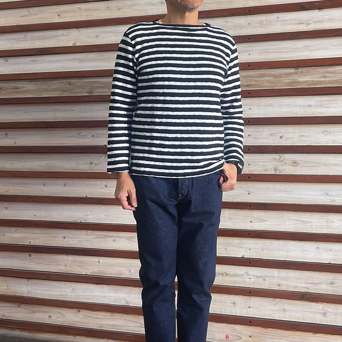 Tieasy ティージー【SALE】 TE-002 ORIGINAL BORDER BOATNECK SHIRT ボートネックバスクシャツ　BlackWhite 日本製