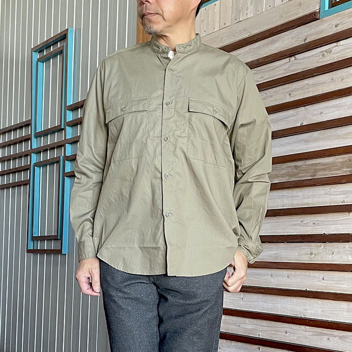 MANUAL ALPHABET マニュアルアルファベット【SALE】G/C BROAD MILITARY LOOSE FIT B/C SHT MA-S-716ミリタリー ルーズフィット バンドカラーシャツ Khaki