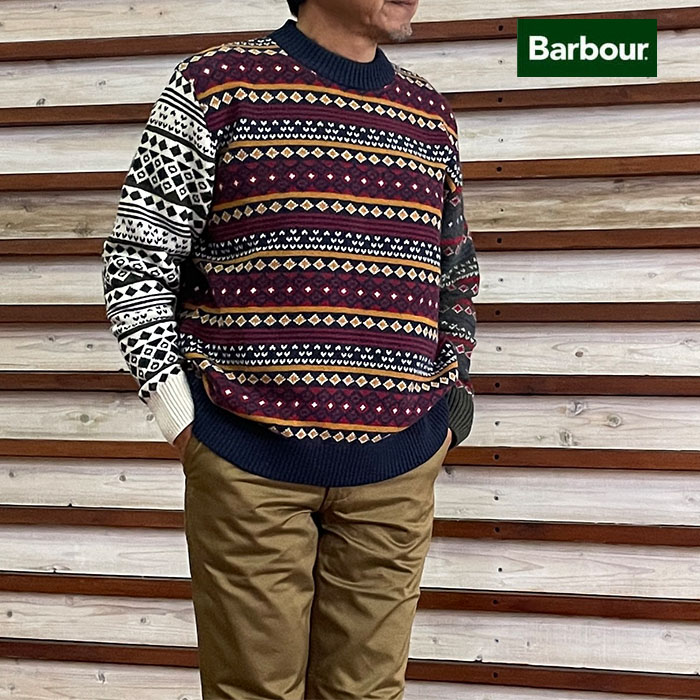 BARBOUR Barbour バブアー【SALE】ニットセーター　 Fairisle sweater フェアアイル パッチワークニット Navy　MKN1651｜ｇａｋｕオンラインショップ