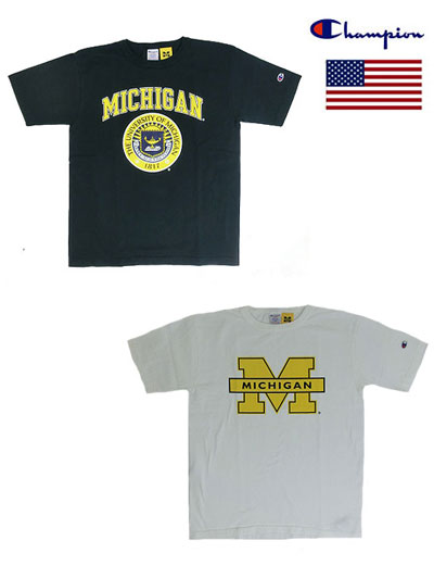 楽天市場 Champion チャンピオン Sale 正規品 T1011 限定カレッジプリントtシャツ Michigan ミシガン大学 ホワイト ネイビー アメリカ製 ｇａｋｕオンラインショップ