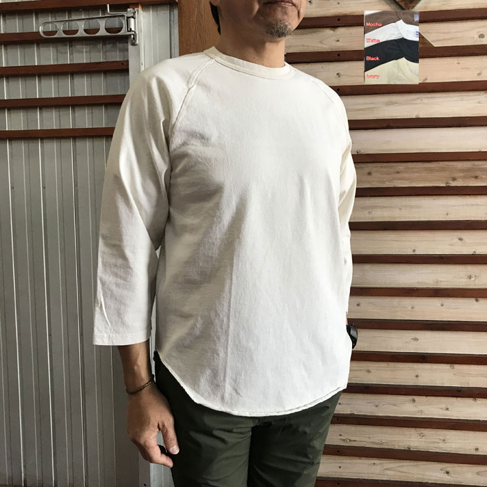 WALLAWALLASPORT ワラワラスポーツ 3/4 ベースボールTシャツ アメリカファブリック 日本製 White Ivory Mocha