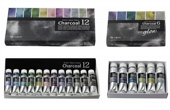 チャコールカラー＆チャコールグロウ 12色セット＋6色 箱入 4号 10mL 【 伊研 ?クサカベ】Charcoal water colour series set　ネコポス