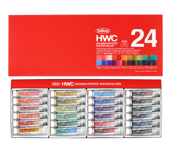 透明水彩絵具 グラニュレーティングカラーズ 5ml WG591 24色セット 2号チューブ (5ml) HWC ホルベイン 　分離色
