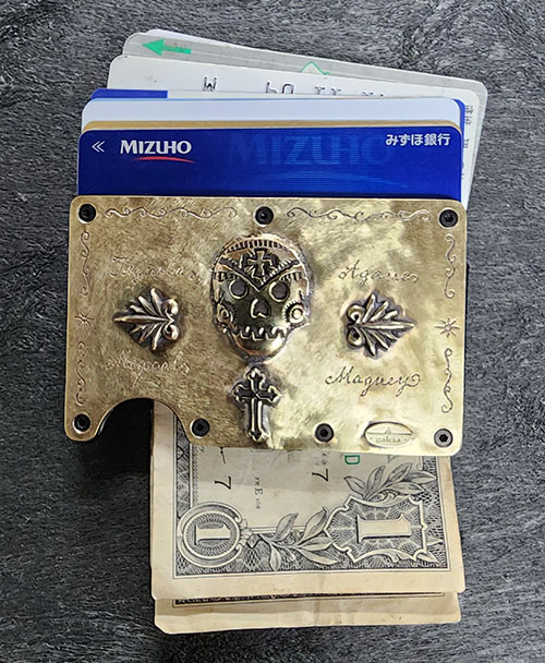 galcia MONEYCLIP CARDCASE \"CALAVERA \u0026 AGAVE\" BRASS ガルシア マネークリップ カードケース SKULL スカル カラベラ アガベ テキーラ メスカル リュウゼツラン MEXICAN ACCESSORY メキシカンアクセサリー(24MC006BP)