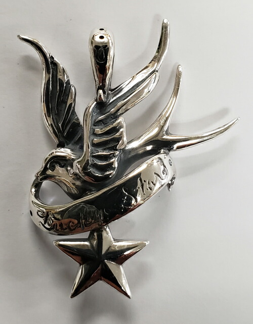 galcia / ガルシア PENDANT HEAD "SWALLOW & 5 POINT STAR " SILVER 925 シルバー スワロー　ツバメ　スター　星　幸運 ペンダント (20NT-OSSW005SS5PS)｜galcia 店
