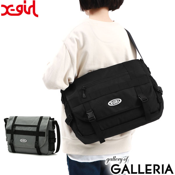 【最大45倍 4/20限定】 ノベルティ付 エックスガール バッグ X-girl ショルダーバッグ OVAL LOGO MESSENGER BAG メッセンジャーバッグ ショルダー バッグ 斜めがけ PC 15.6インチ 軽量 高校生 中学生 女子 通学 レディース 105231053006