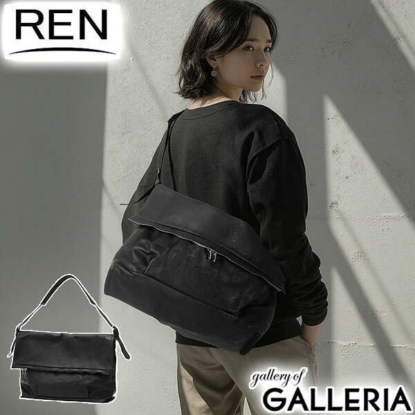 【最大32倍 土日限定】 もれなくレザー巾着プレゼントREN ショルダーバッグ レディース 大きめ 斜め掛け レン バッグ レザー カバン 大容量 大人 ブランド 革 本革 シンプル 肩掛け ショルダー カジュアル B4 HALLIE フラップポケットメッセンジャー 1-30-30451