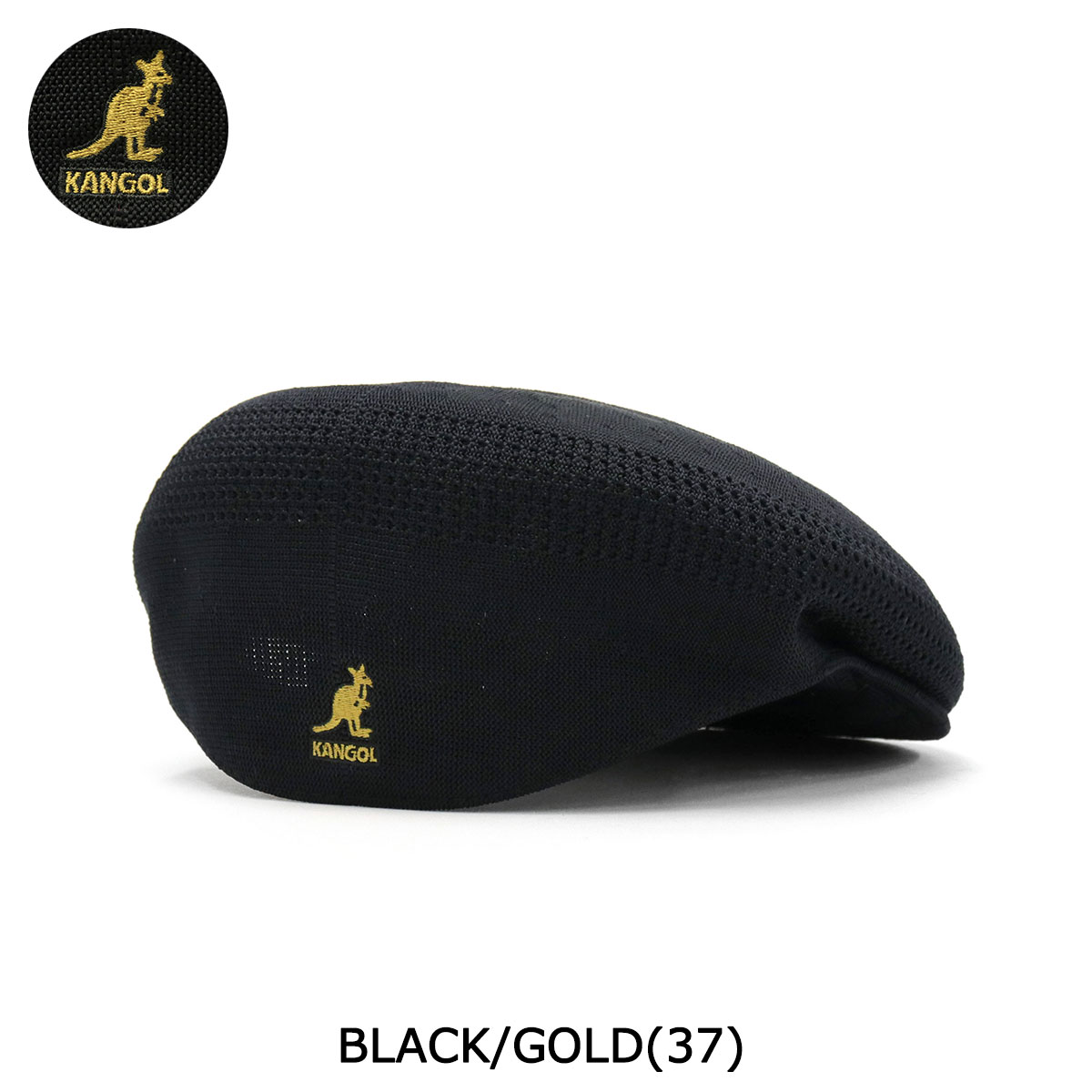 KANGOL ベレー帽 ハンチング  ブラック フロントロゴ部ゴールド