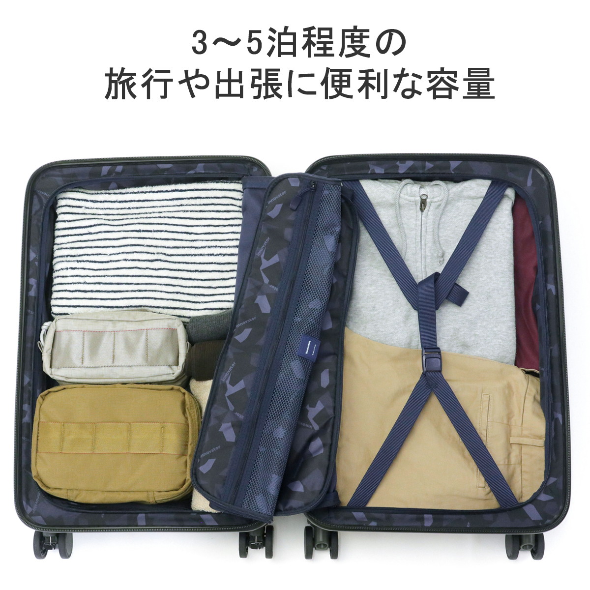 イノベーター スーツケース キャリーケース フロントオープン Mサイズ 55l ファスナー Innovator