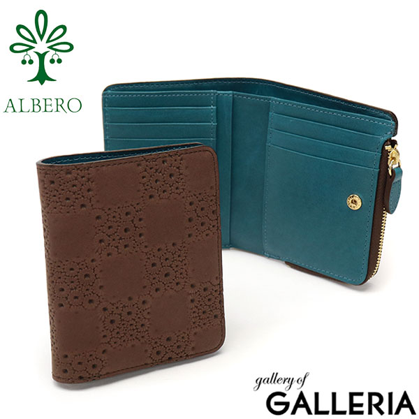 ノベルティ付 アルベロ 財布 ALBERO 財布 二つ折り 二つ折り財布 Marguerite ミニ財布 本革 革 花柄 ダミエ調 レザー レディース 8788｜ギャレリア Bag＆Luggage