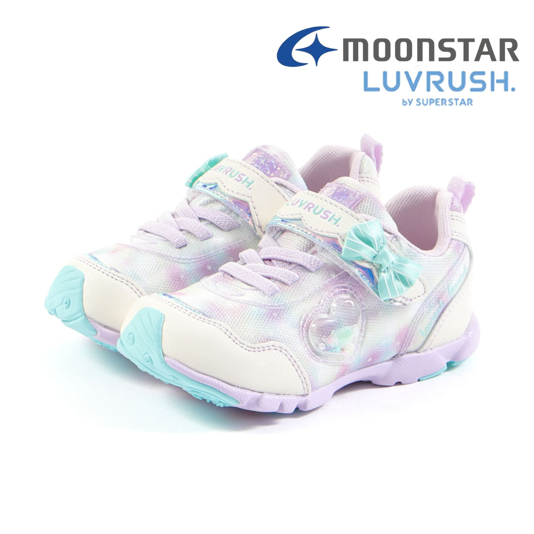 【10%OFF】ムーンスターmoonstarキッズジュニア女の子スニーカースーパースターラブラッシュLV1184バネのチカラ子供靴運動靴マジックテープベルクロ抗菌防臭洗えるインソール軽い軽量リボンかわいいクリームソーダ