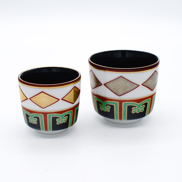 蔵珍窯　小泉蔵珍　色絵金銀菱　重酒盃　日本酒　お酒　飲み物　ペア　セット　手描き　贈り物　 日本製　仁清