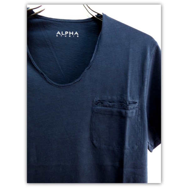 楽天市場 Alpha Studio アルファ スタジオ ウォッシュド加工 襟切りっぱなし 胸ポケ ｕネック 半袖 Tシャツ ネイビー 紺 Galson Gallery