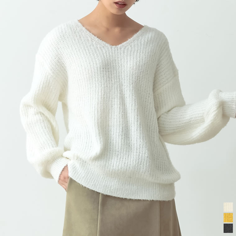 楽天市場 冬らしいシャギーニットで季節の装いを楽しんで M Lサイズ フェザーヤーンシャギーvネックニット レディース ニット トップス カジュアル シンプル Re Edit リエディ