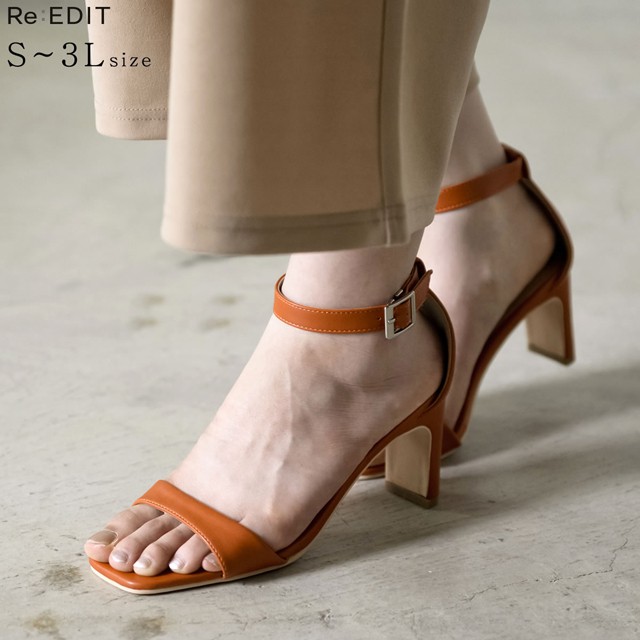 楽天市場 華奢なストラップで美脚効果抜群 S 3lサイズ アンクルストラップヒールサンダル レディース サンダル ヒールサンダル ストラップ アンクル スクエアヒール 変形ヒール パイソン スクエアトゥ 大きいサイズ Re Edit リエディ