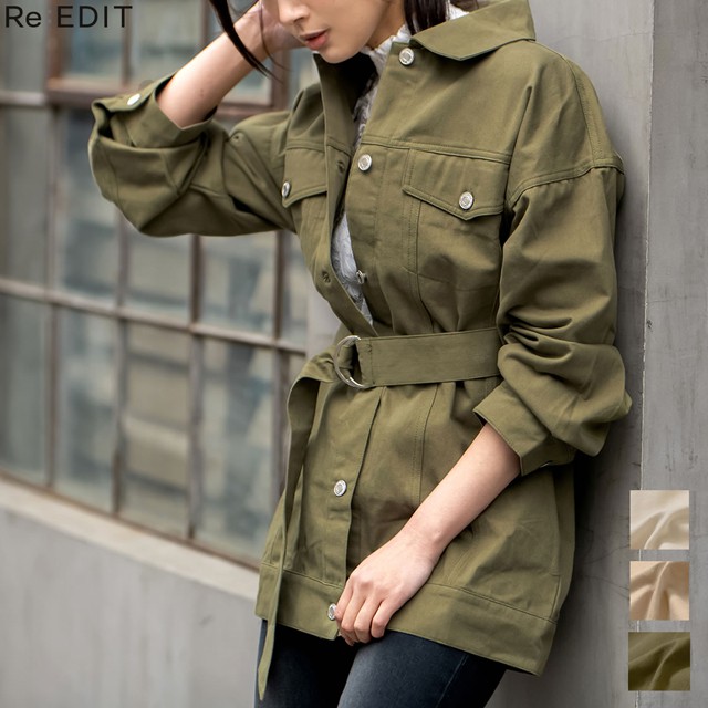 楽天市場 残りわずかの少量アイテム 旬のトレンドコーデに必須アイテムなアウターmサイズ ドロストミリタリージャケット レディース 春 夏 カジュアル 綿100 ジャスト丈 ドロスト仕様 Re Edit リエディ