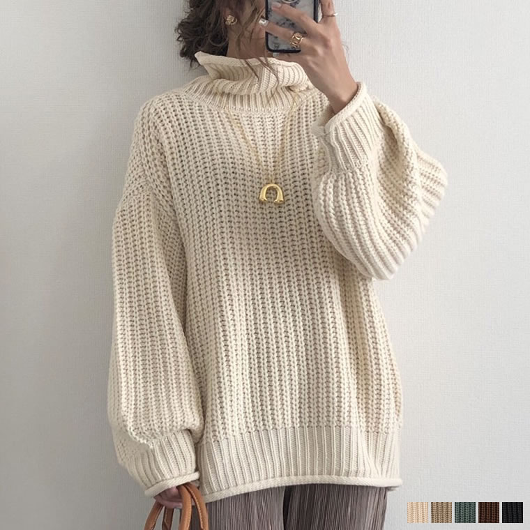 楽天市場 ゆったりシルエットがフェミニンなバルキータートルニットm Lサイズ バルキーローゲージニットタートルネックトップス レディース Re Edit リエディ