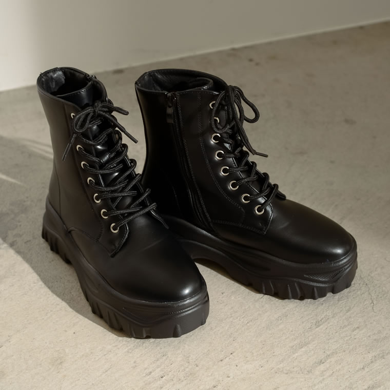 楽天市場 残りわずかの少量アイテム メンズライクなボリューム感でスタイリングにアクセントをs M Lサイズ 厚底レースアップミドルブーツ レディース ヴィーガンレザー エコレザー Re Edit リエディ