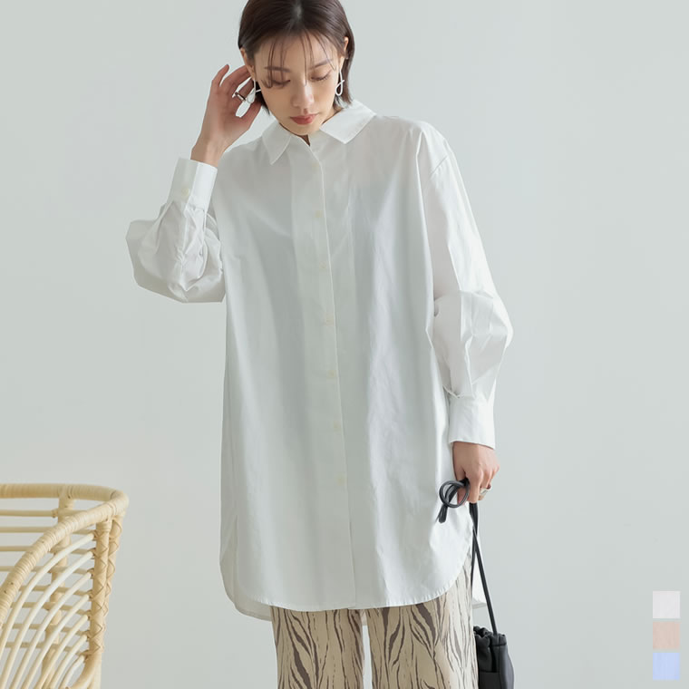 楽天市場 バックスタイルが特徴的なコットンシャツmサイズ バックボタンコットンシャツチュニック レディース ブラウス シャツ チュニック バックシャン バックボタン 綿100 コットン100 21春 21年春夏新作 Re Edit リエディ