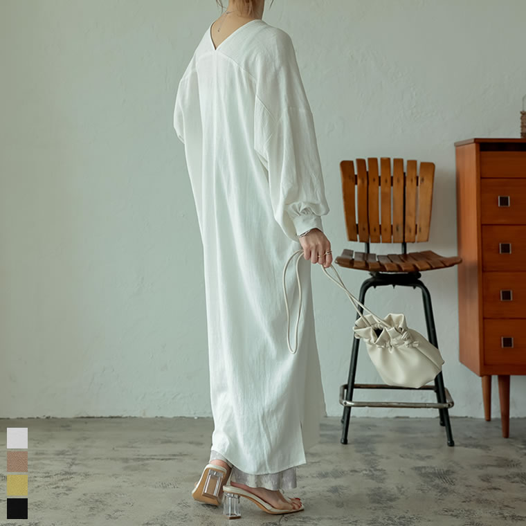 楽天市場 上品な落ち感のあるリネンブレンドワンピースsc M Lサイズ リネンブレンドvネックワンピース レディース ワンピース Vネック リネンブレンド リネンワンピース 長袖 ロング丈 21春 Re Edit リエディ