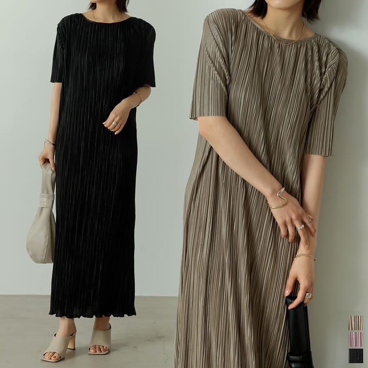 楽天市場 1枚で華やかさを放つサテンプリーツワンピースsc M Lサイズ グロッシープリーツ5分袖ワンピース レディース プリーツワンピース グロッシー サテンプリーツ グロッシープリーツ Re Edit リエディ