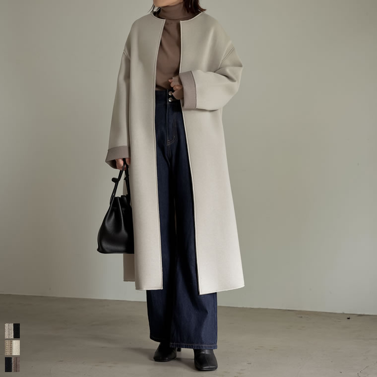 楽天市場 Sc M Lサイズ 低身長サイズ有 裏リブニットボンディングノーカラーコート レディース ジャケット アウター ノーカラージャケット 21秋冬 21a W 21aw Re Edit リエディ