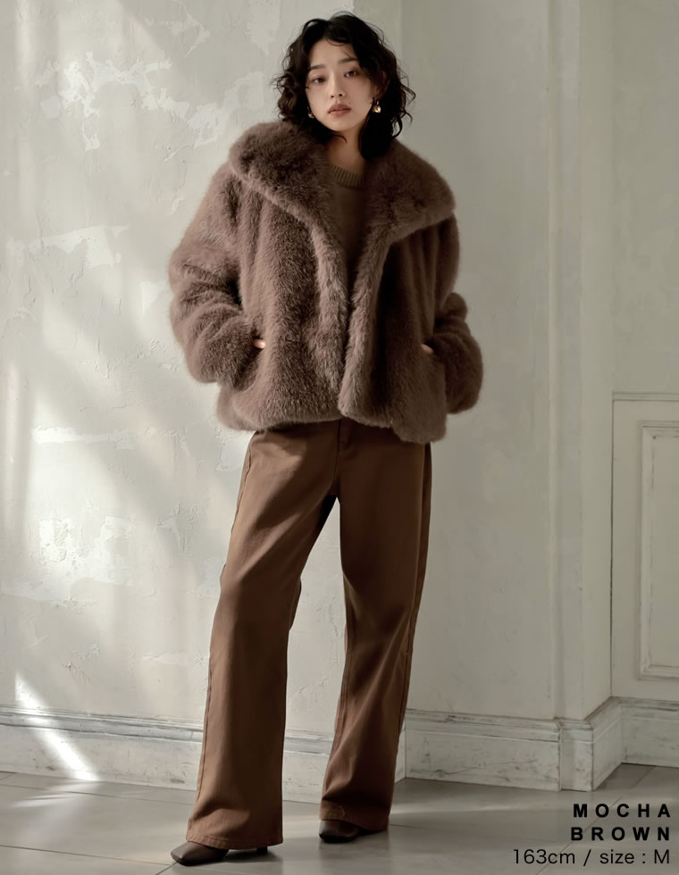 完売 リエディ ビッグカラーフェイクファーミドルコート ファーコート M/Lサイズ ビッグカラーフェイクファーミドルコート レディース