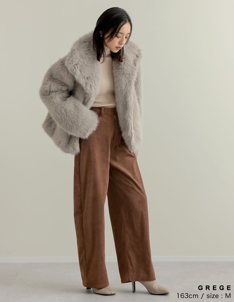 M/Lサイズ ビッグカラーフェイクファーミドルコート レディース