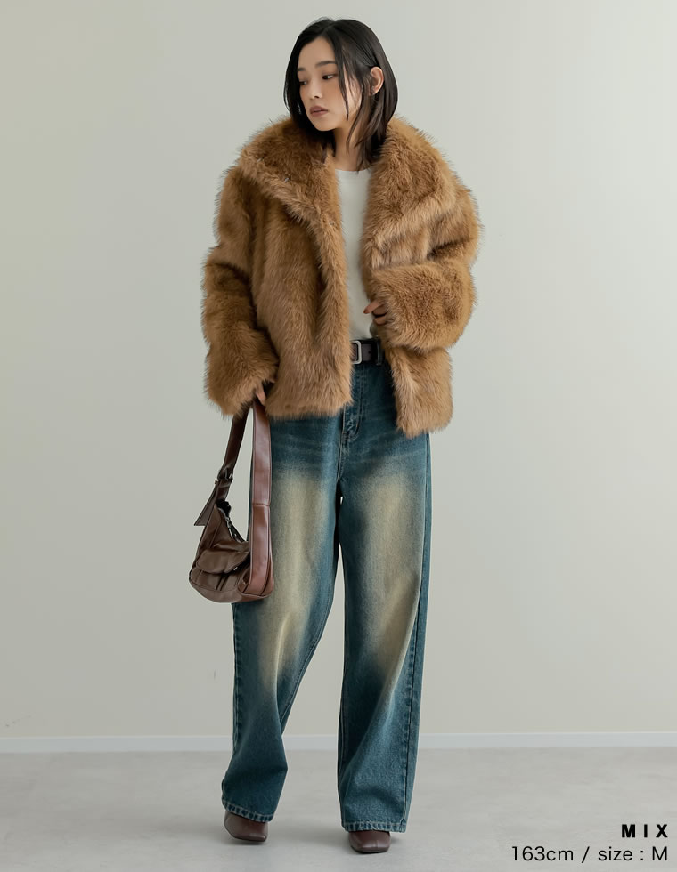 M/Lサイズ ビッグカラーフェイクファーミドルコート レディース