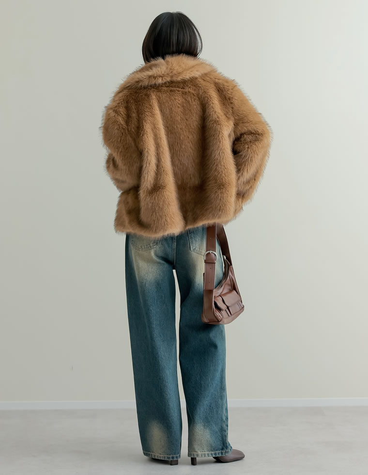 ✨超高級❤️極美品✨フォックスファー女優襟ミドル丈コート　モカブラウン　裏地花柄 ✨超高級❤️極美品✨フォックスファー女優襟ミドル丈コート