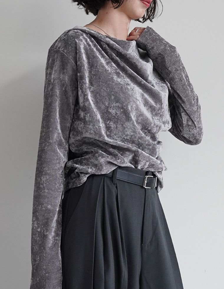 【限定！15%OFFクーポン】シアーフロッキードレープ長袖ベロアトップス レディース 秋 冬 リエディ トップス Tシャツ カットソー 長袖 ベロア ドレープ フロッキー シアー プルオーバー ロンT ドレープ メッシュ レイヤード 重ね着 [mb]