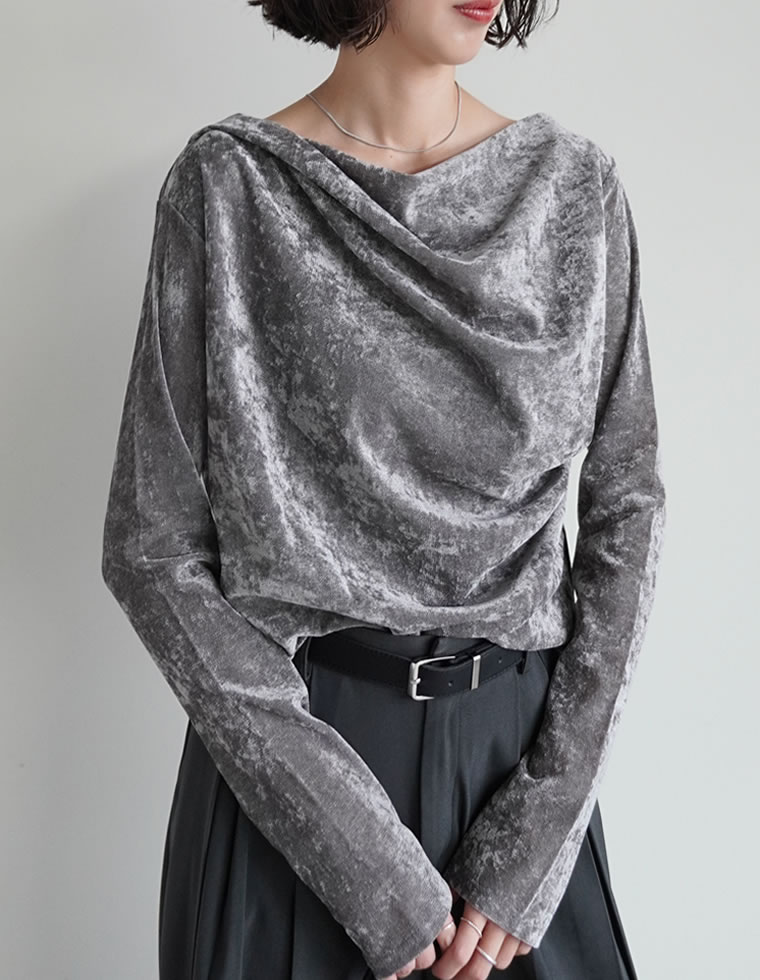 【限定！15%OFFクーポン】シアーフロッキードレープ長袖ベロアトップス レディース 秋 冬 リエディ トップス Tシャツ カットソー 長袖 ベロア ドレープ フロッキー シアー プルオーバー ロンT ドレープ メッシュ レイヤード 重ね着 [mb]