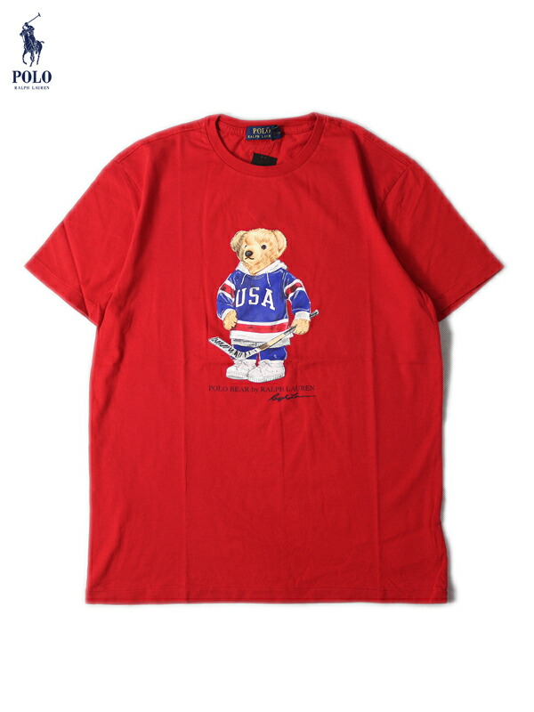 貨物輸送無料【輸入物】POLO Ralph Lauren HOCKEY BEAR S/S Tee red ポロ ラルフローレン ベアー ティーシャツ 赤いこと