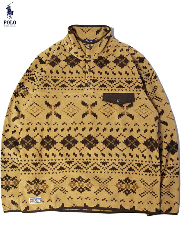 【US真似形定まり品】POLO RALPH LAUREN  MAGIC POLY FLEECE SNAP MOCKNECK PULLOVER JACKET brown ポロ・ラルフローレン 神通力ポリ フリース 隙間 モックネック ティーシャツ 上衣 赤銅色