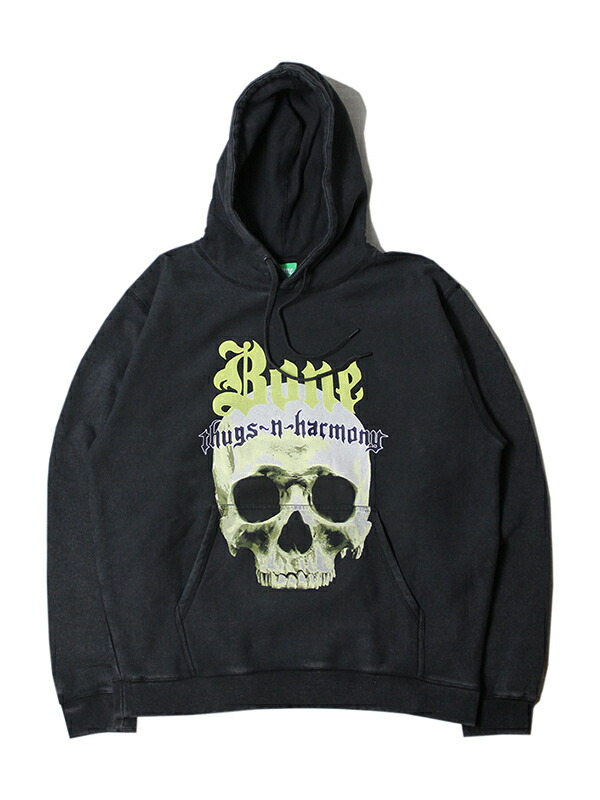 【輸入物】Bone Thugs-N-Harmony SKULL PULLOVER HOODIE black/volt ボーン サグスン 音楽的調和 シュー九重の天 スカル ティーシャツ フーディー 黒いこと/雄捻子